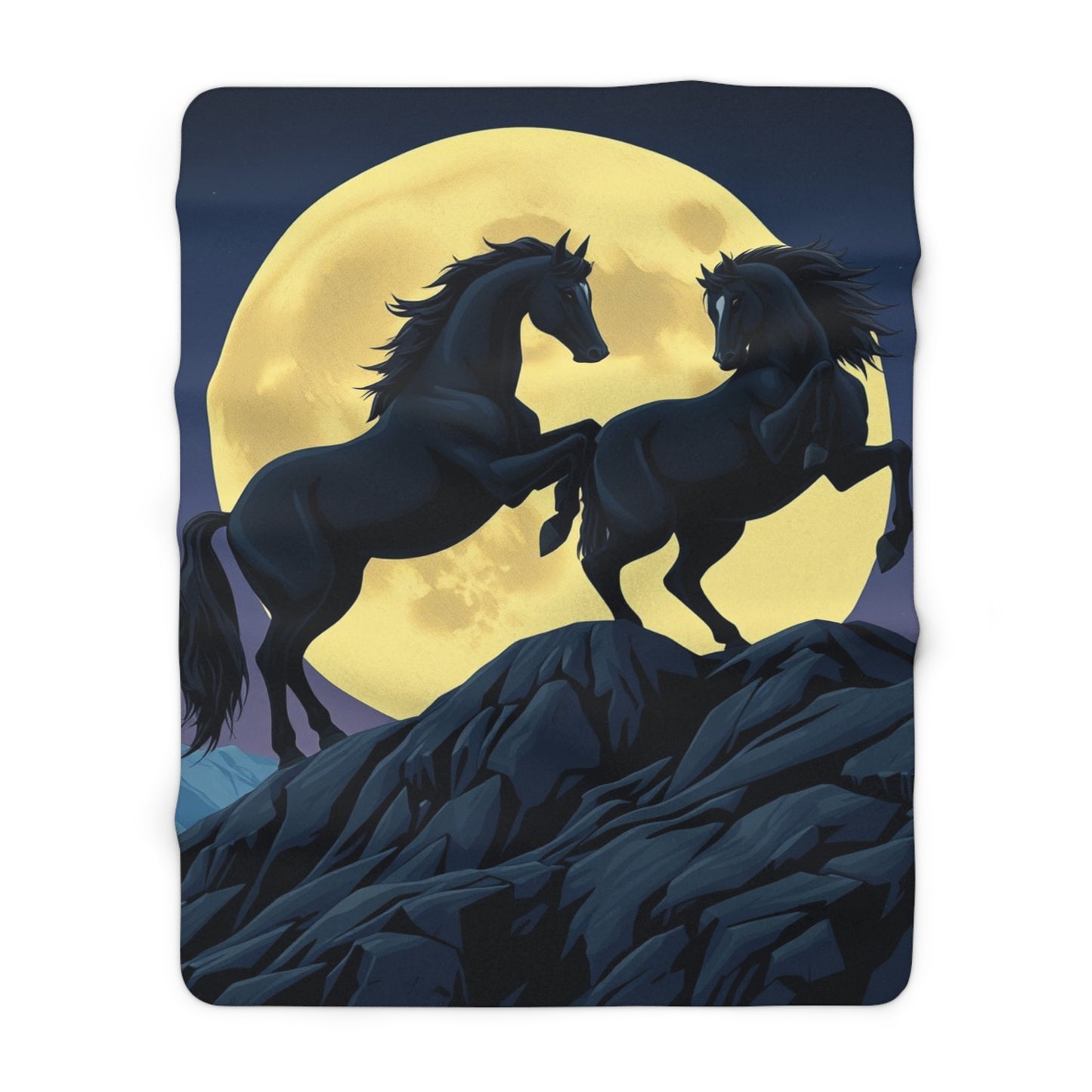 "Pair of Shadow Horses Against the Moon" Sherpa Fleece Blanket