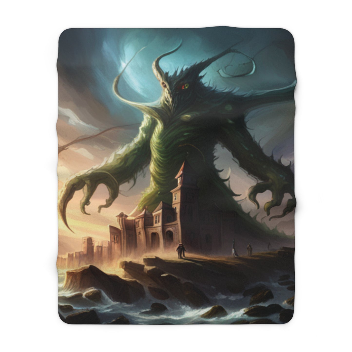 Giant Tentacle Old God Titan Monster Towering Over People Fleece Blanket