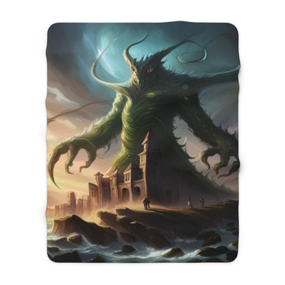 Giant Tentacle Old God Titan Monster Towering Over People Fleece Blanket