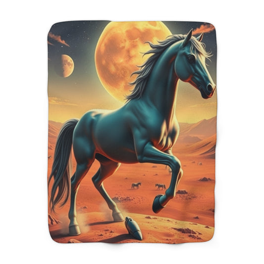 "Silvery Horse on Mars" Fleece Blanket" Sherpa Fleece Blanket