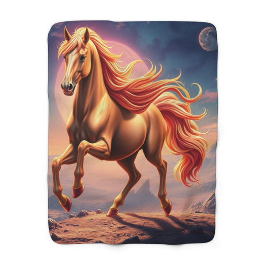 "Golden-Crimson Horse on an Alien Planet" Sherpa Fleece Blanket