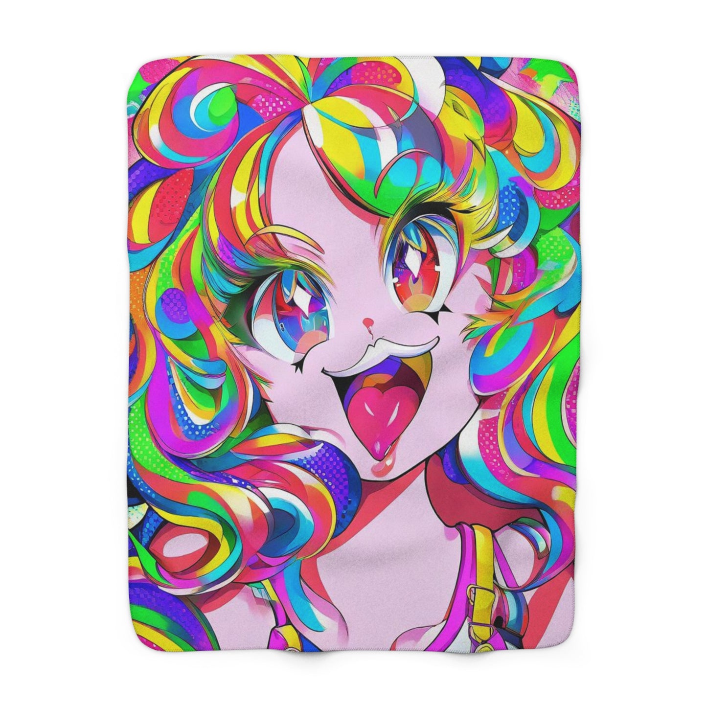 Trippy Rainbow Anime Girl Blanket Sherpa Fleece Blanket