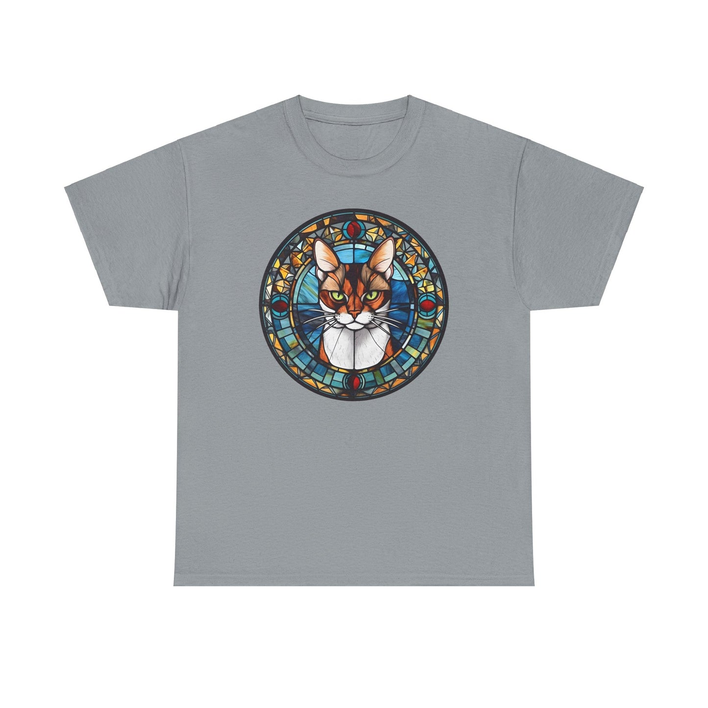 Calico Cat Coming Out of a Stained-Glass Window Heavy Cotton Tee