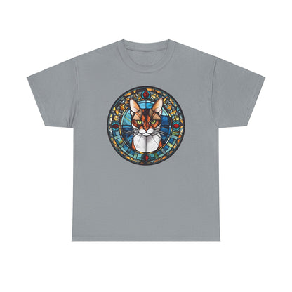 Calico Cat Coming Out of a Stained-Glass Window Heavy Cotton Tee