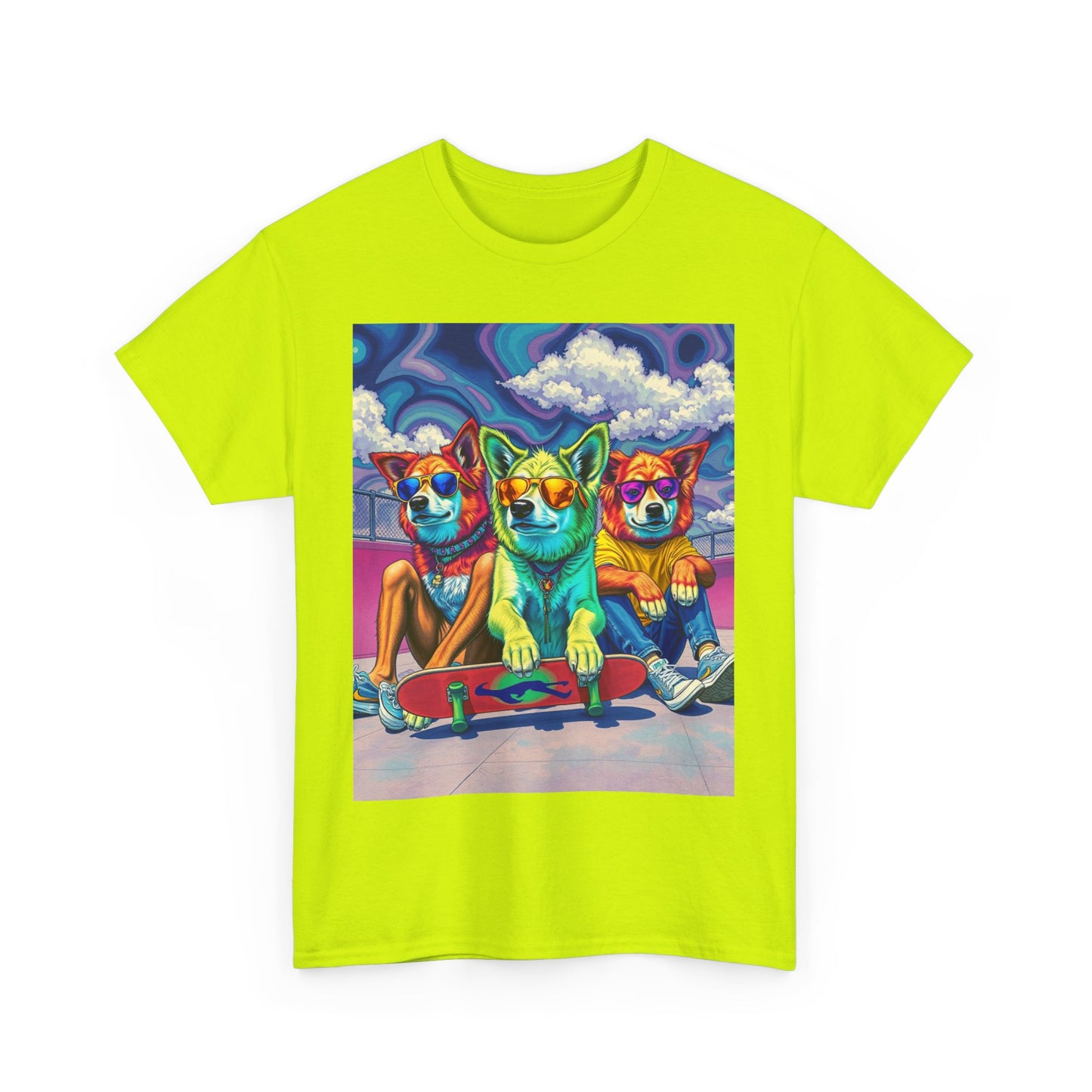 "Trippy Dog Skaters at the Skatepark" Heavy Cotton Tee