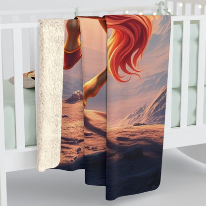 "Golden-Crimson Horse on an Alien Planet" Sherpa Fleece Blanket