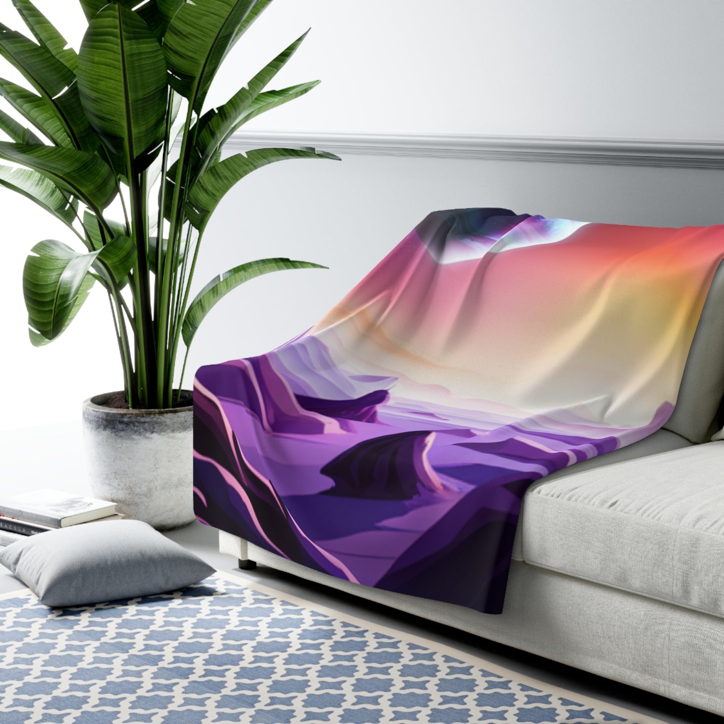 Purple Rocky Watercolor Alien Planet Fleece Blanket