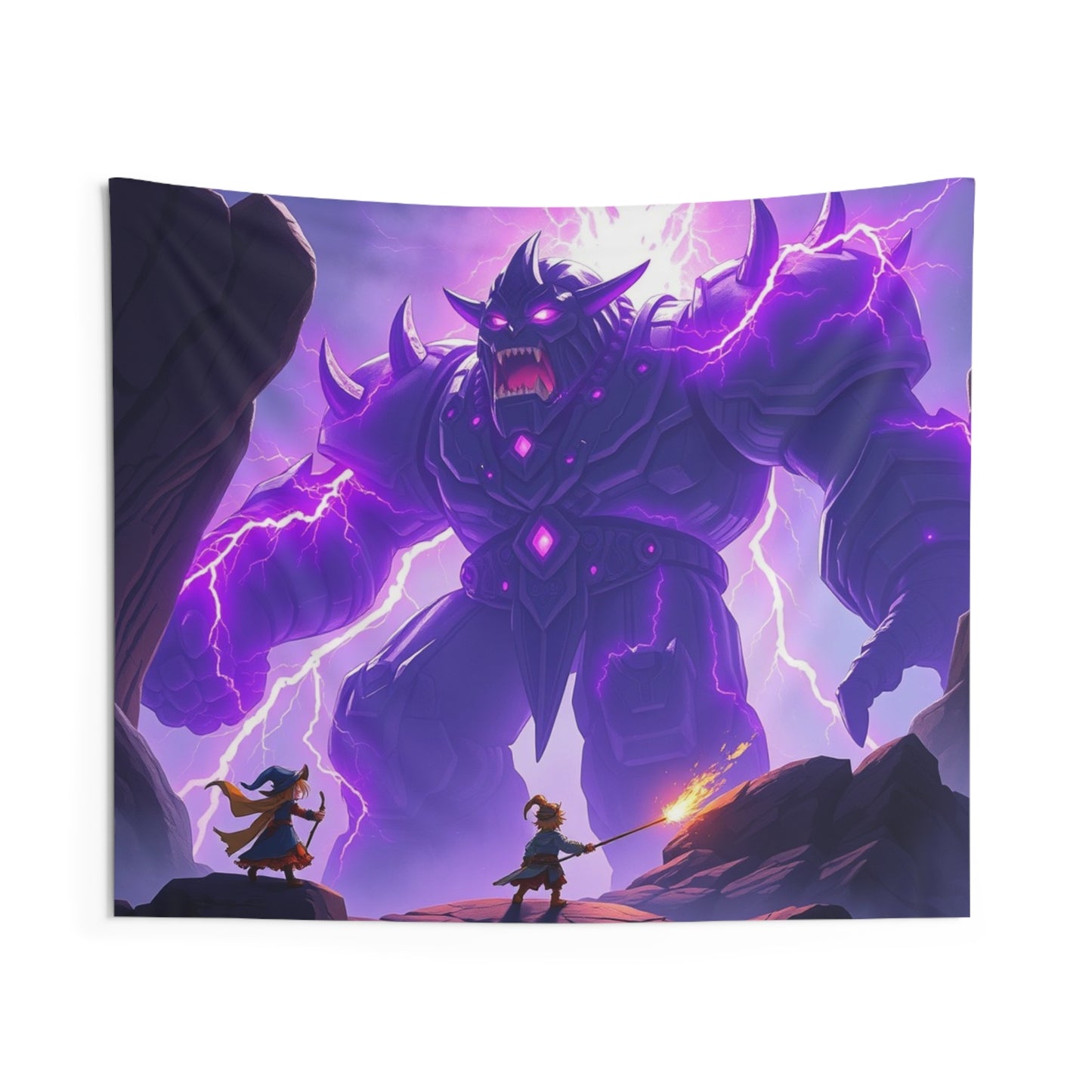 "Adventurer's vs Storm Golem" Indoor Wall Tapestries