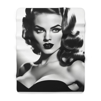 1950s Vintage Bombshell Black and White Seductive Woman With Piercing Eyes Fleece Blanket