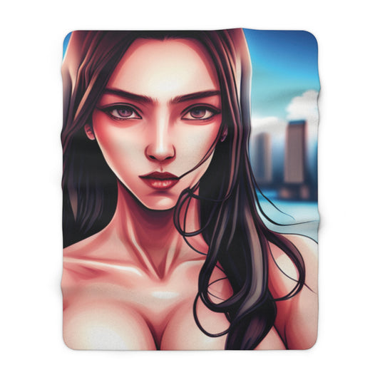 Brown-haired Topless Piercing Brown Eyed Girl Fleece Blanket