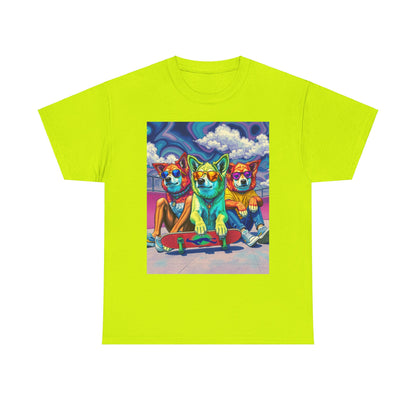 "Trippy Dog Skaters at the Skatepark" Heavy Cotton Tee