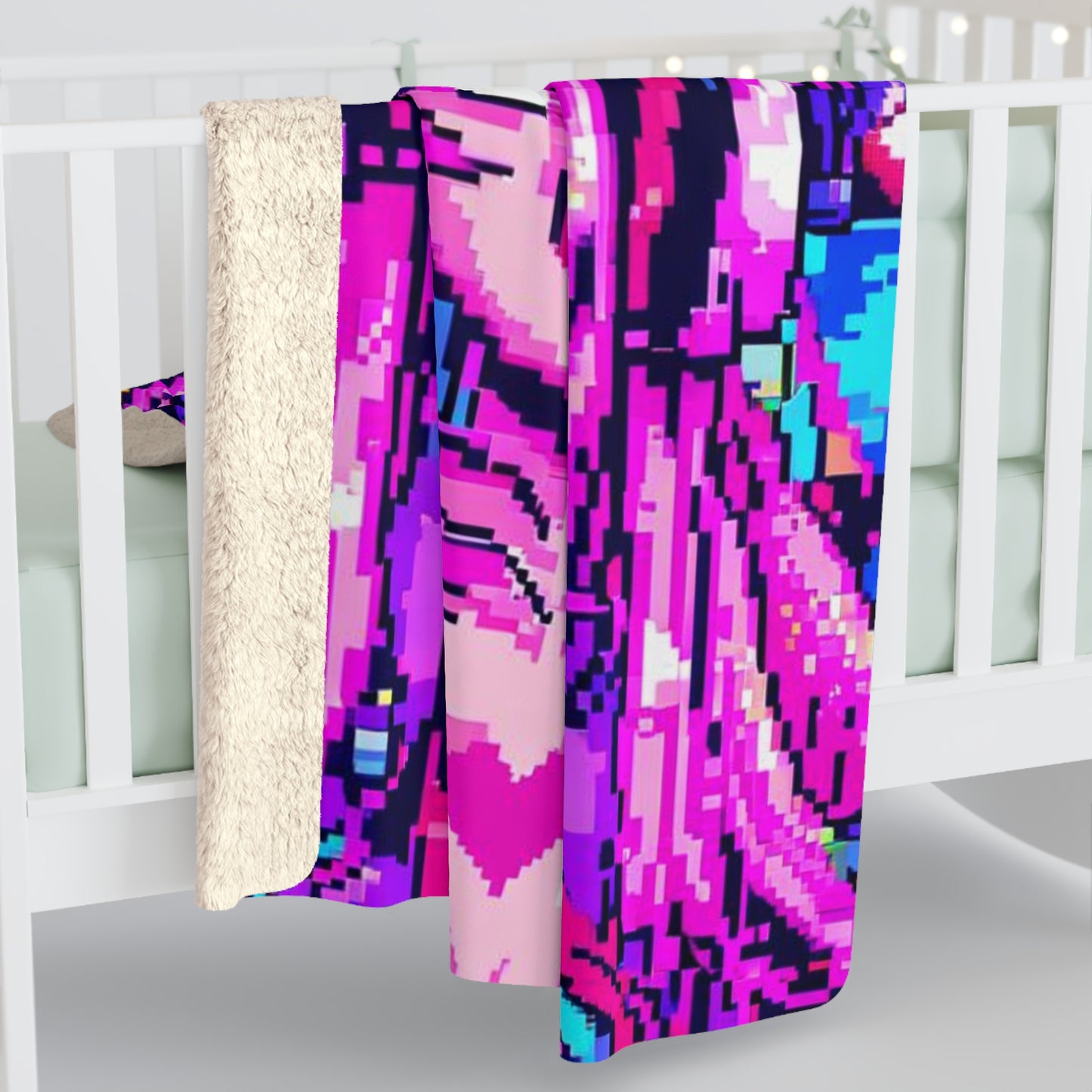 Glitched-Out Digital Waifu Sherpa Fleece Blanket