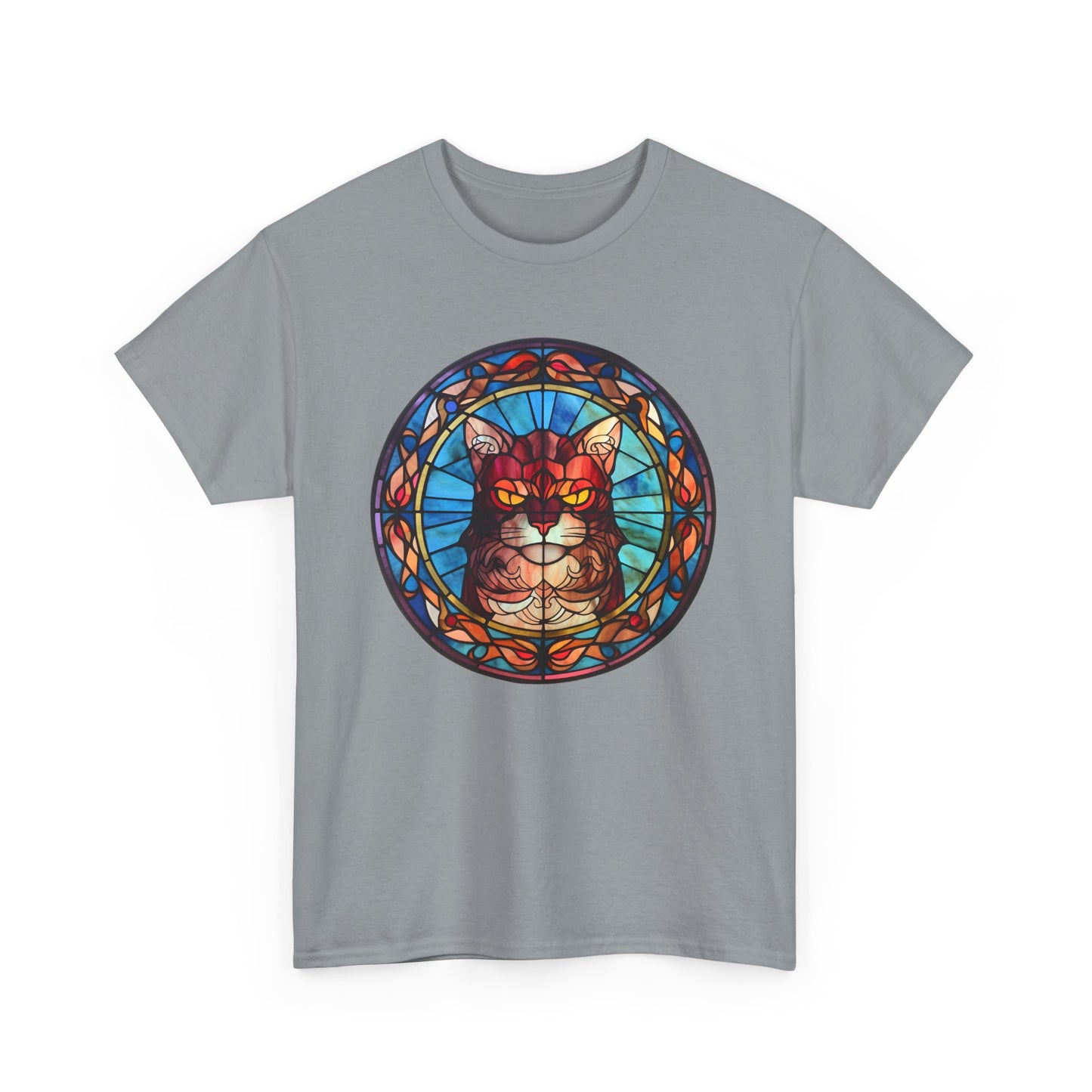 Yellow-Eyed Stain-Glassed Ginger Cat Heavy Cotton Tee