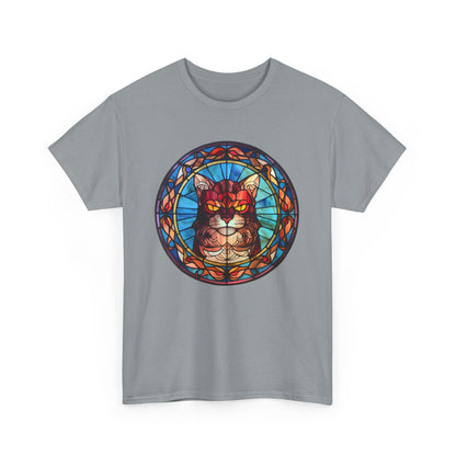 Yellow-Eyed Stain-Glassed Ginger Cat Heavy Cotton Tee