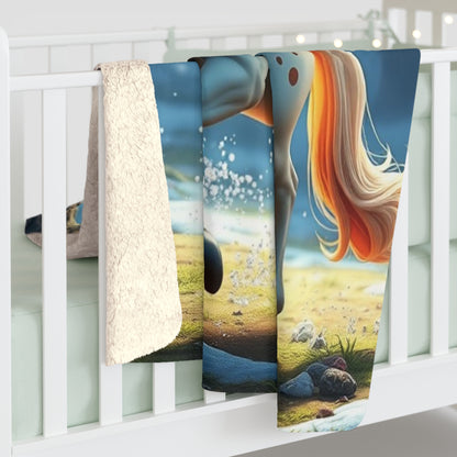 "Orange-Maned Animated Horse" Sherpa Fleece Blanket