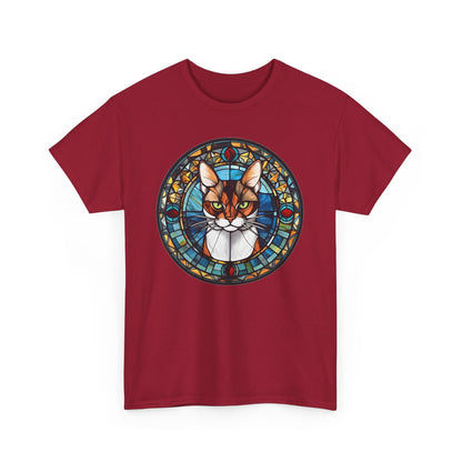 Calico Cat Coming Out of a Stained-Glass Window Heavy Cotton Tee