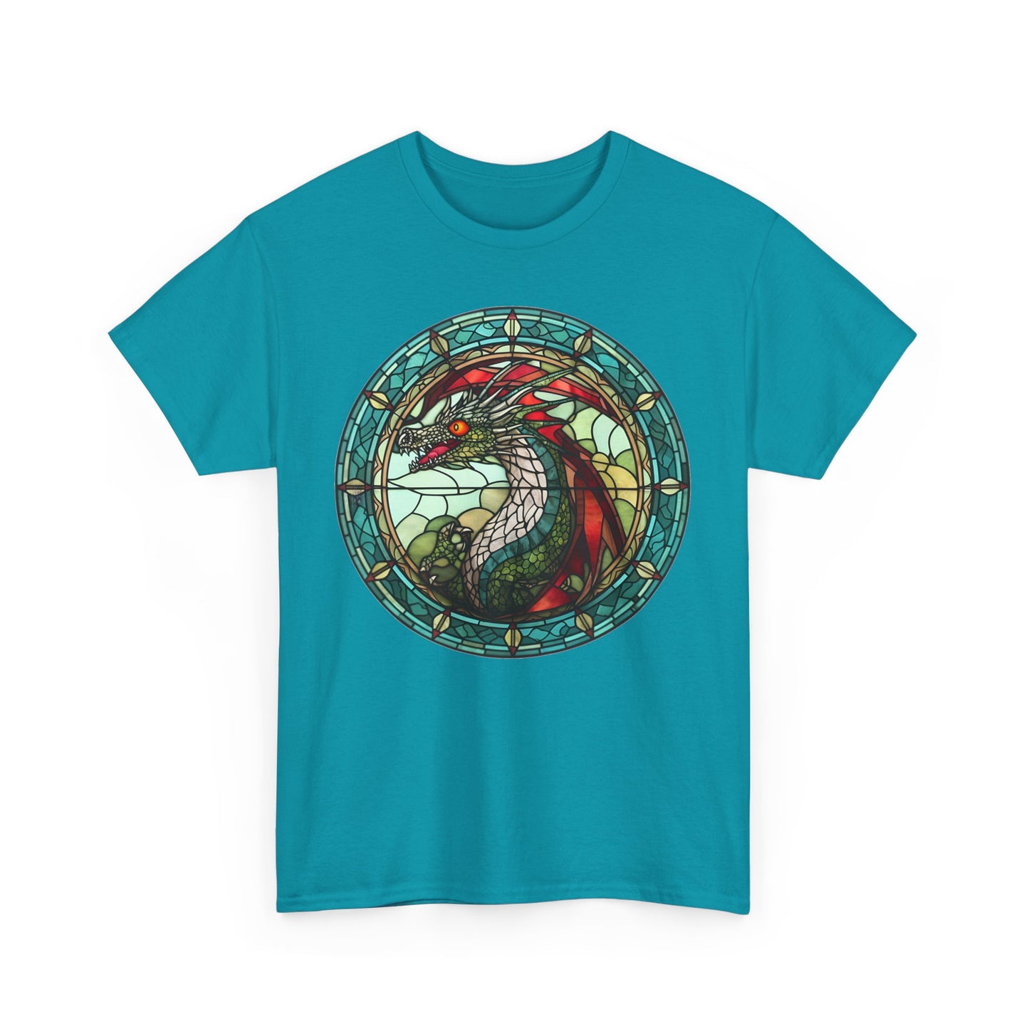 Green Stain-Glass Dragon Heavy Cotton Tee