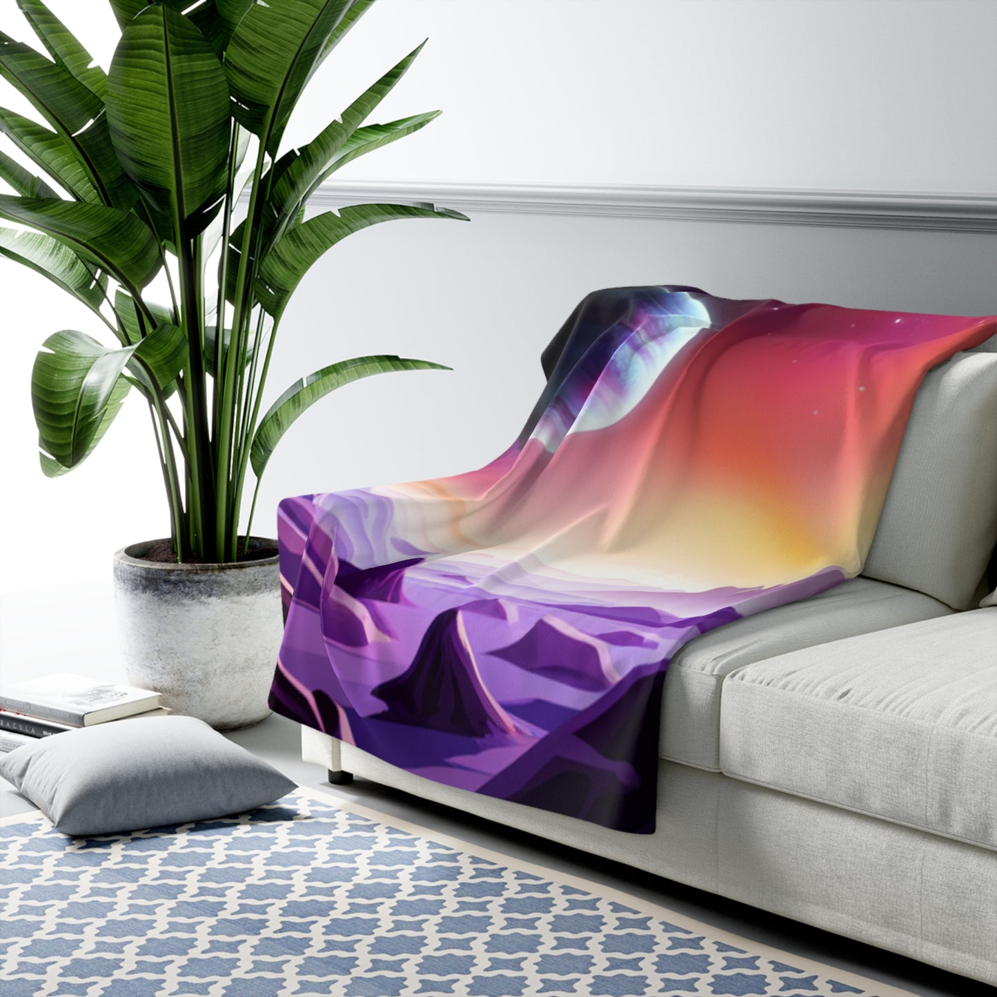 Purple Rocky Watercolor Alien Planet Fleece Blanket