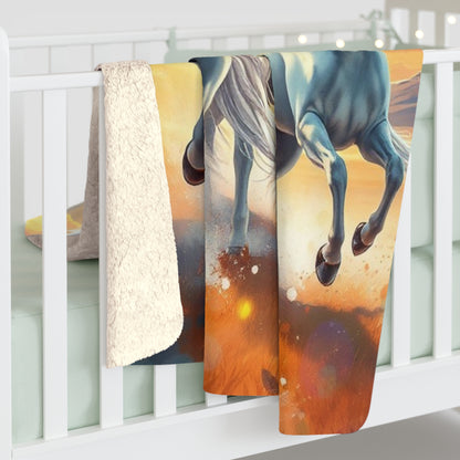 "Three White Horses Against the Sunset"  Sherpa Fleece Blanket