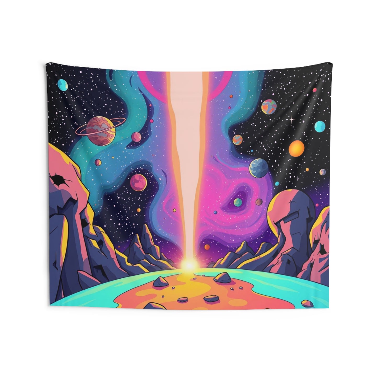 "Crashing Meteor on 1990s Trippy Alien Nightscape" Indoor Wall Tapestries