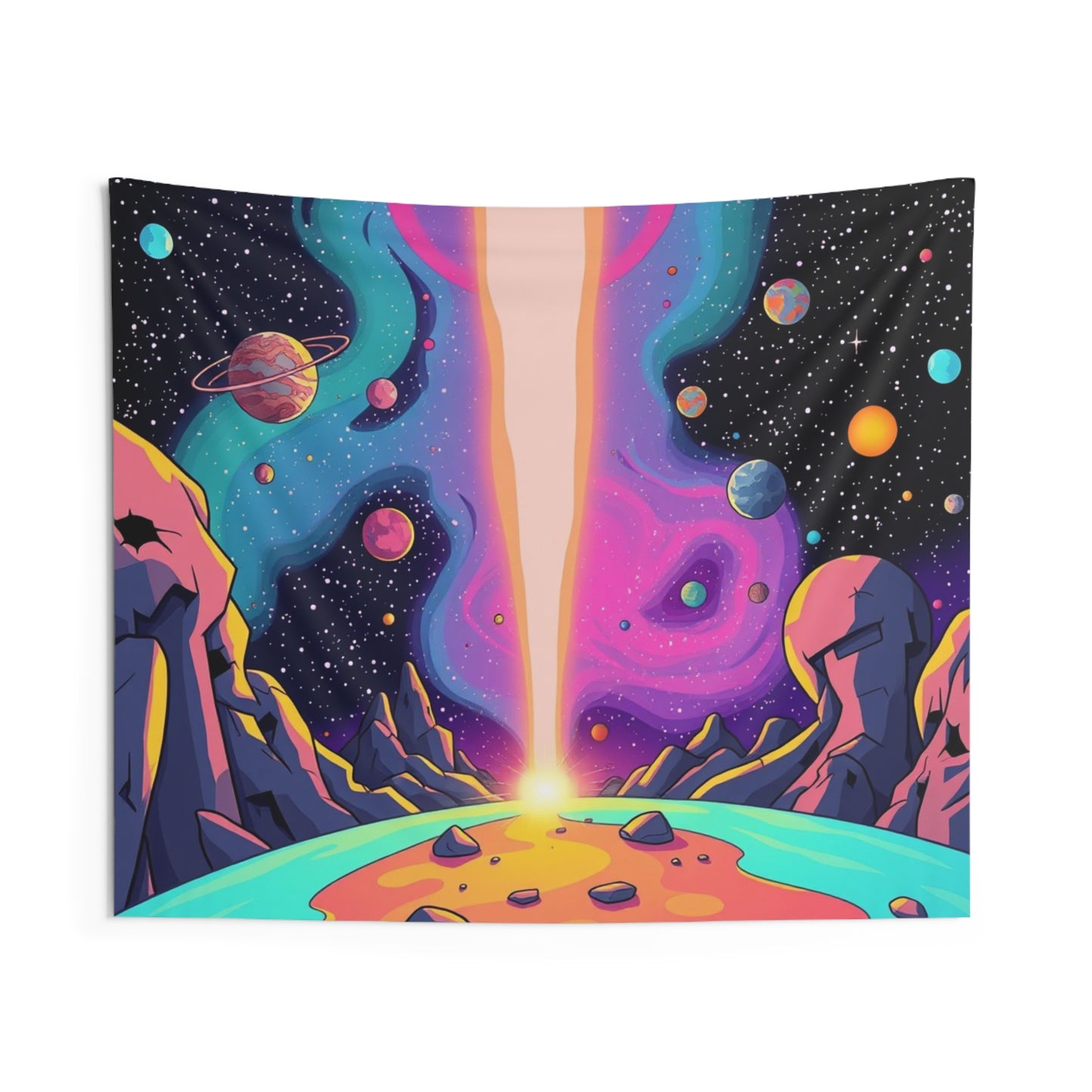 "Crashing Meteor on 1990s Trippy Alien Nightscape" Indoor Wall Tapestries