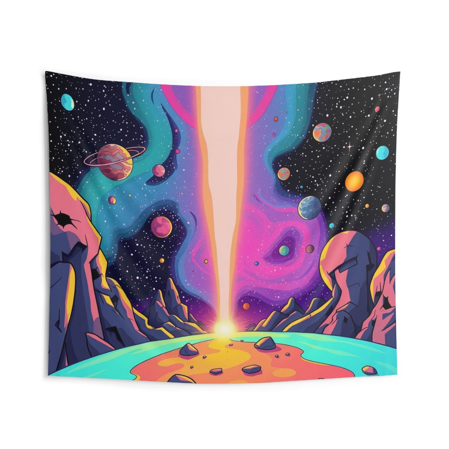 "Crashing Meteor on 1990s Trippy Alien Nightscape" Indoor Wall Tapestries