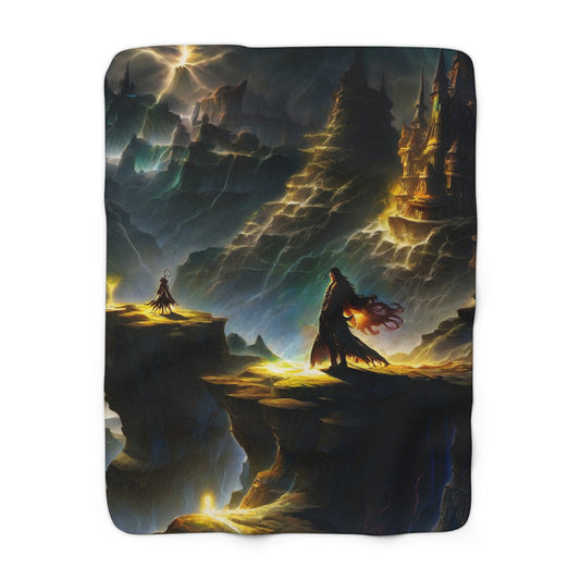 Wizard Duel in a Grassy Canyon Blanket Sherpa Fleece Blanket