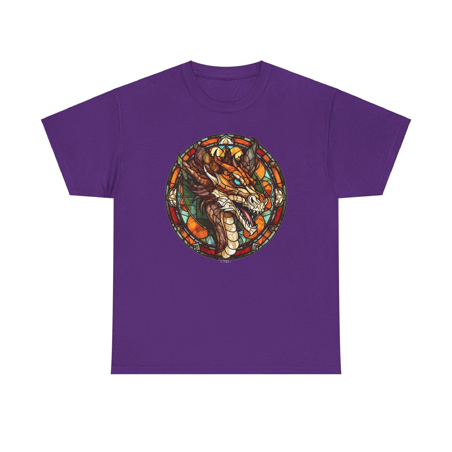 Aquamarine-Eyed Bronze Stain-Glass Dragon Heavy Cotton Tee