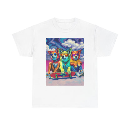 "Trippy Dog Skaters at the Skatepark" Heavy Cotton Tee