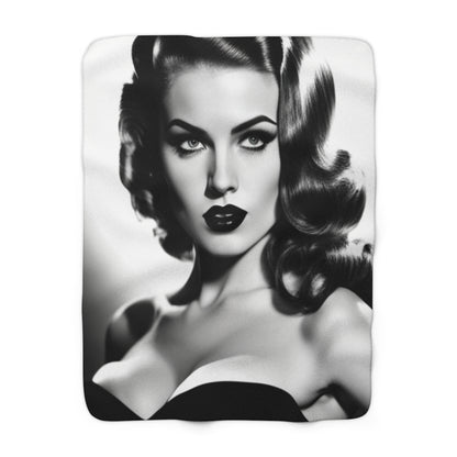 1950s Vintage Bombshell Black and White Seductive Woman With Piercing Eyes Fleece Blanket