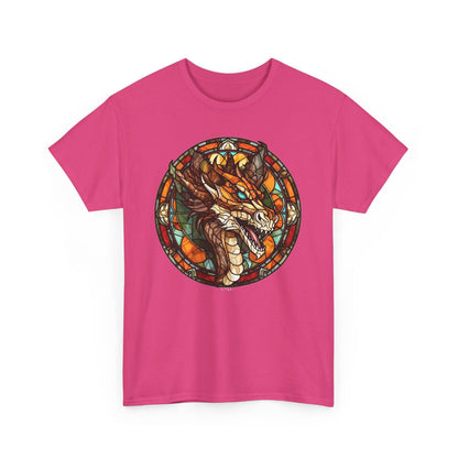 Aquamarine-Eyed Bronze Stain-Glass Dragon Heavy Cotton Tee