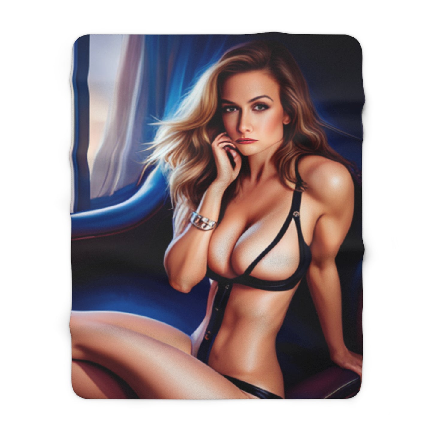 Attractive Seductive Leather-Strap Outfit Model Fleece Blanket