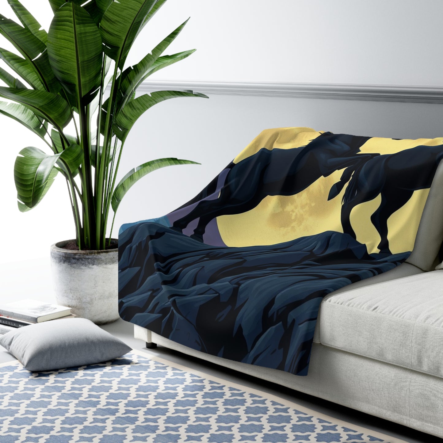 "Pair of Shadow Horses Against the Moon" Sherpa Fleece Blanket