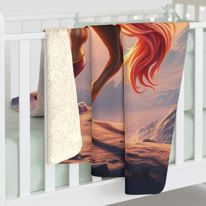 "Golden-Crimson Horse on an Alien Planet" Sherpa Fleece Blanket