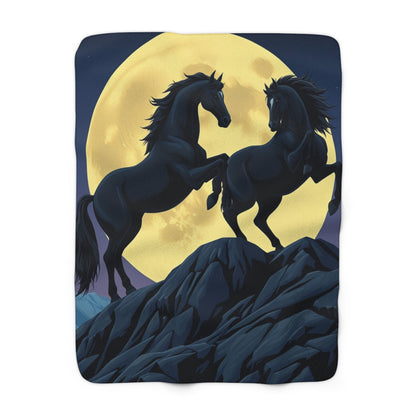 "Pair of Shadow Horses Against the Moon" Sherpa Fleece Blanket