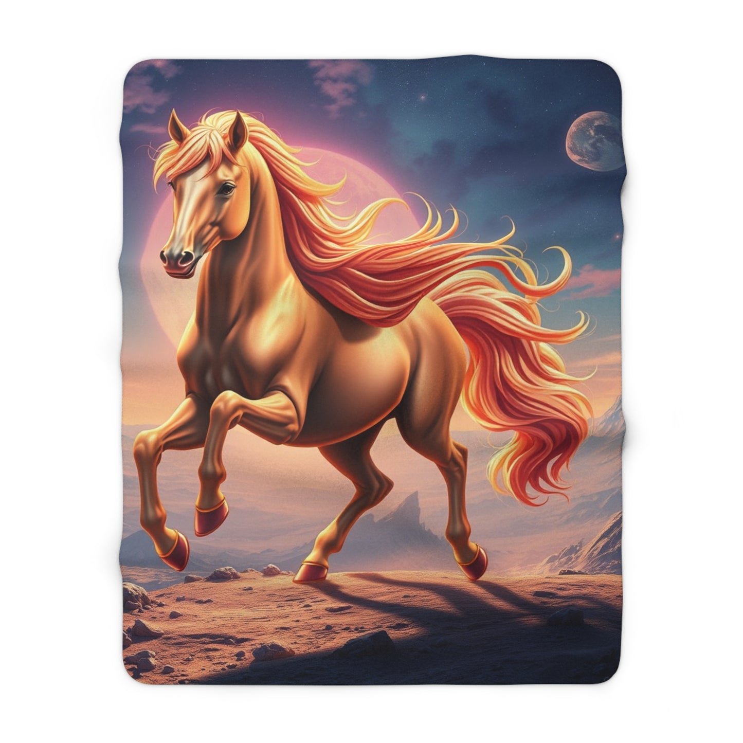 "Golden-Crimson Horse on an Alien Planet" Sherpa Fleece Blanket