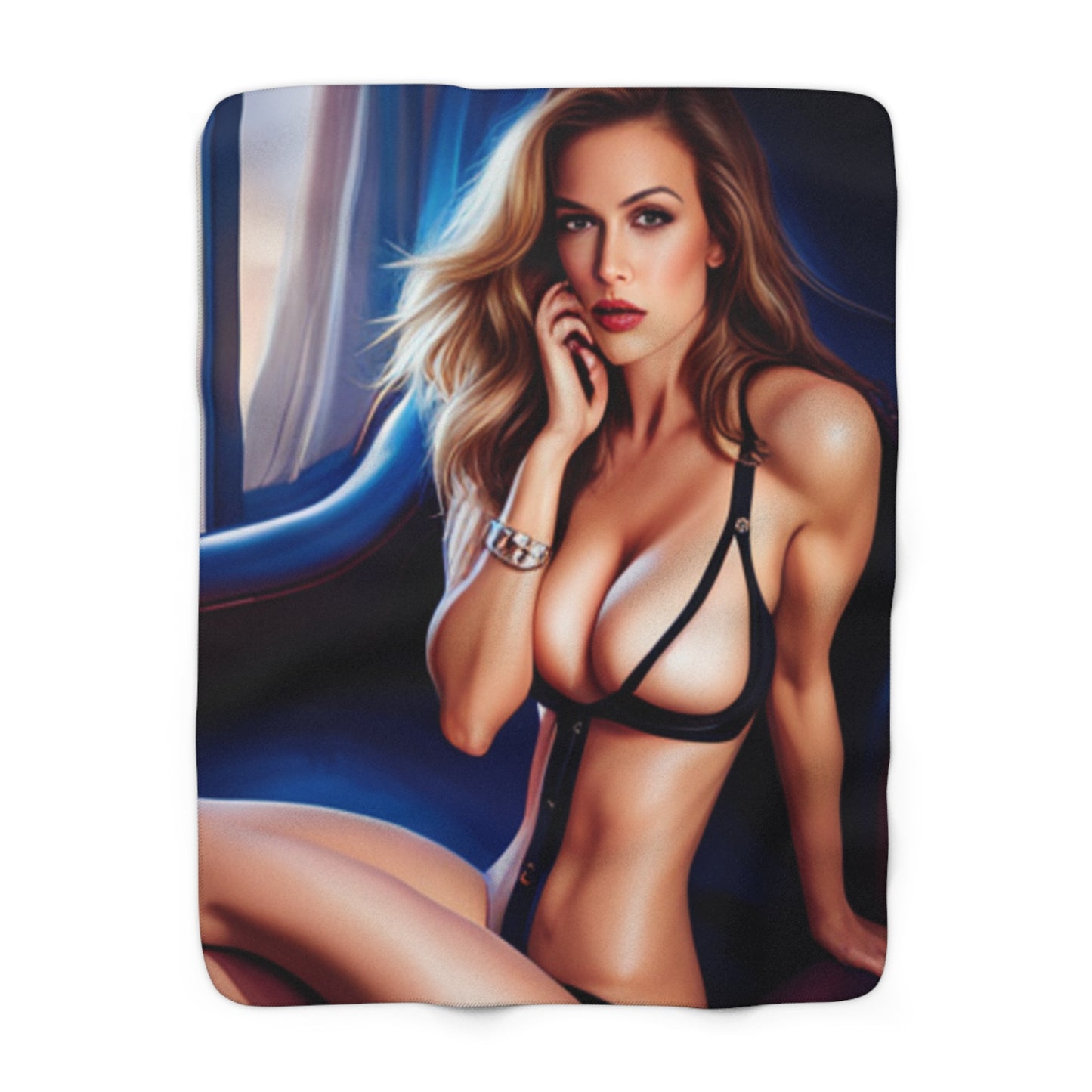 Attractive Seductive Leather-Strap Outfit Model Fleece Blanket