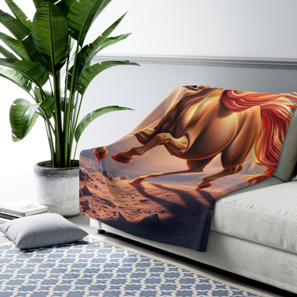 "Golden-Crimson Horse on an Alien Planet" Sherpa Fleece Blanket