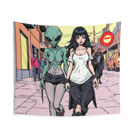 "Alien Girl and Gothic Girl Companion" Indoor Wall Tapestries