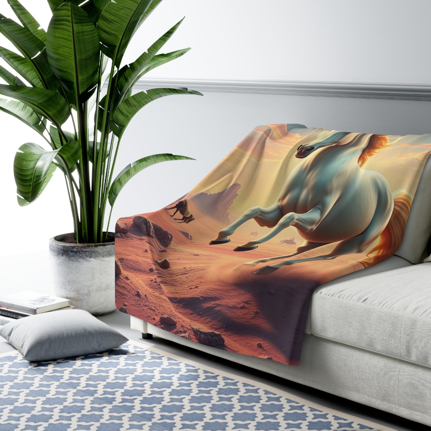 Yellow-Maned Horse on an Alien Planet" Sherpa Fleece Blanket