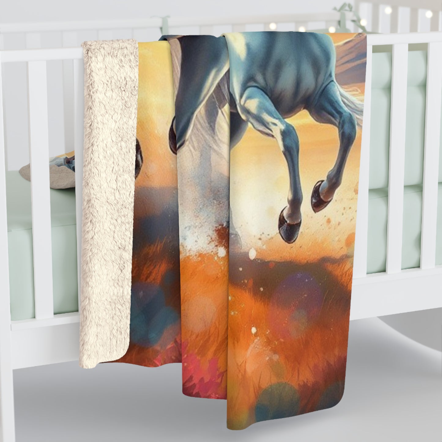 "Three White Horses Against the Sunset"  Sherpa Fleece Blanket