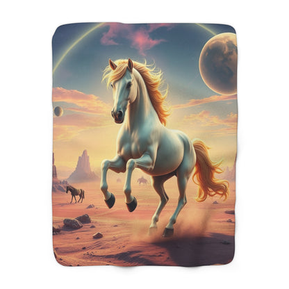 Yellow-Maned Horse on an Alien Planet" Sherpa Fleece Blanket