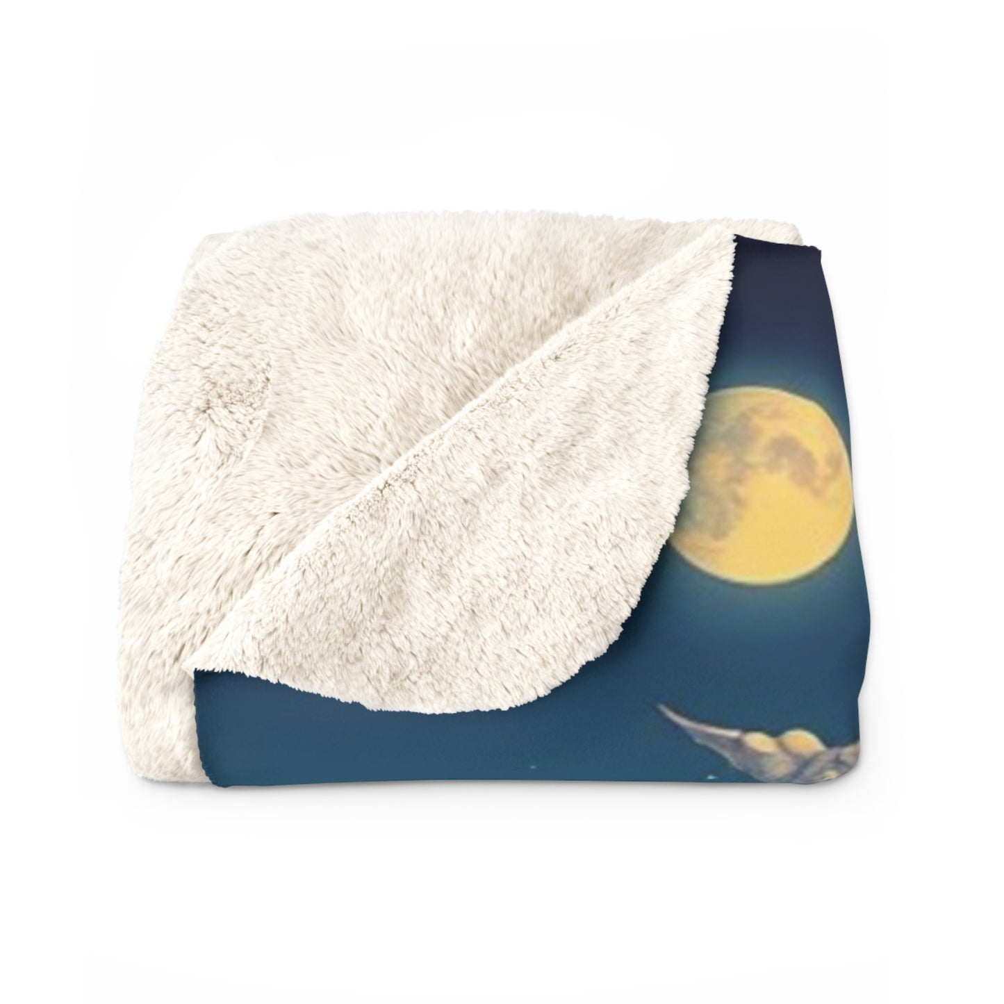 "Two White Horses Running Under a Duel Moon" Sherpa Fleece Blanket