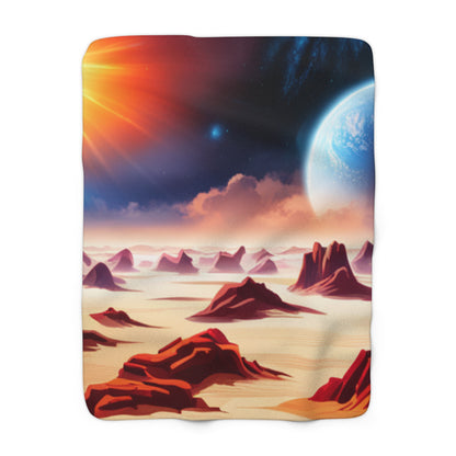 Rocky Sandy Alien Planet Watercolor Landscape Fleece Blanket