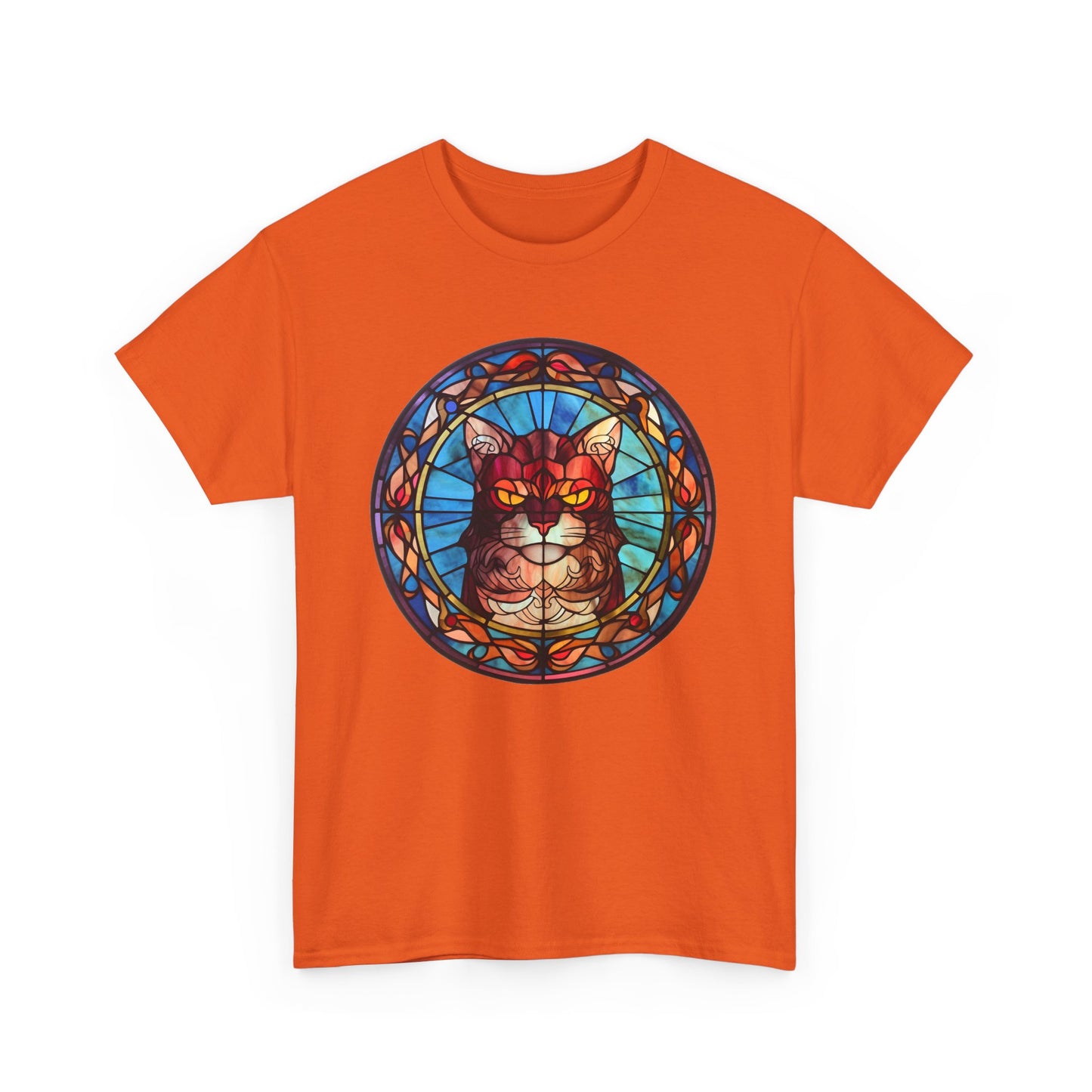 Yellow-Eyed Stain-Glassed Ginger Cat Heavy Cotton Tee