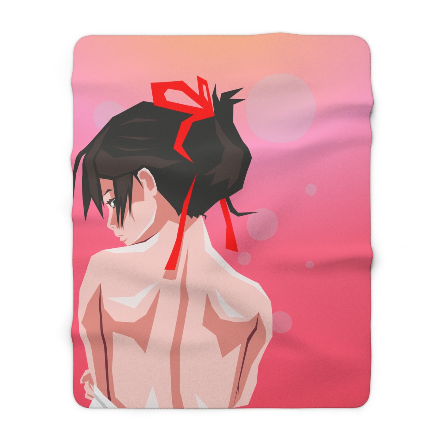 Brown-haired Girl With Red Ribbon Peering Over Shoulder Fleece Blanket