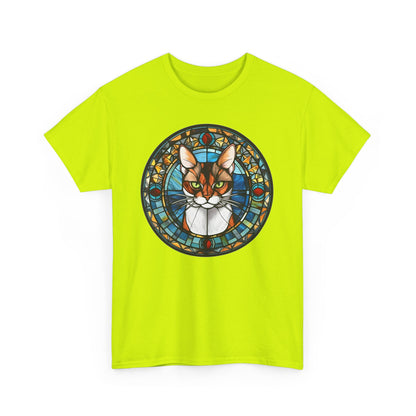 Calico Cat Coming Out of a Stained-Glass Window Heavy Cotton Tee