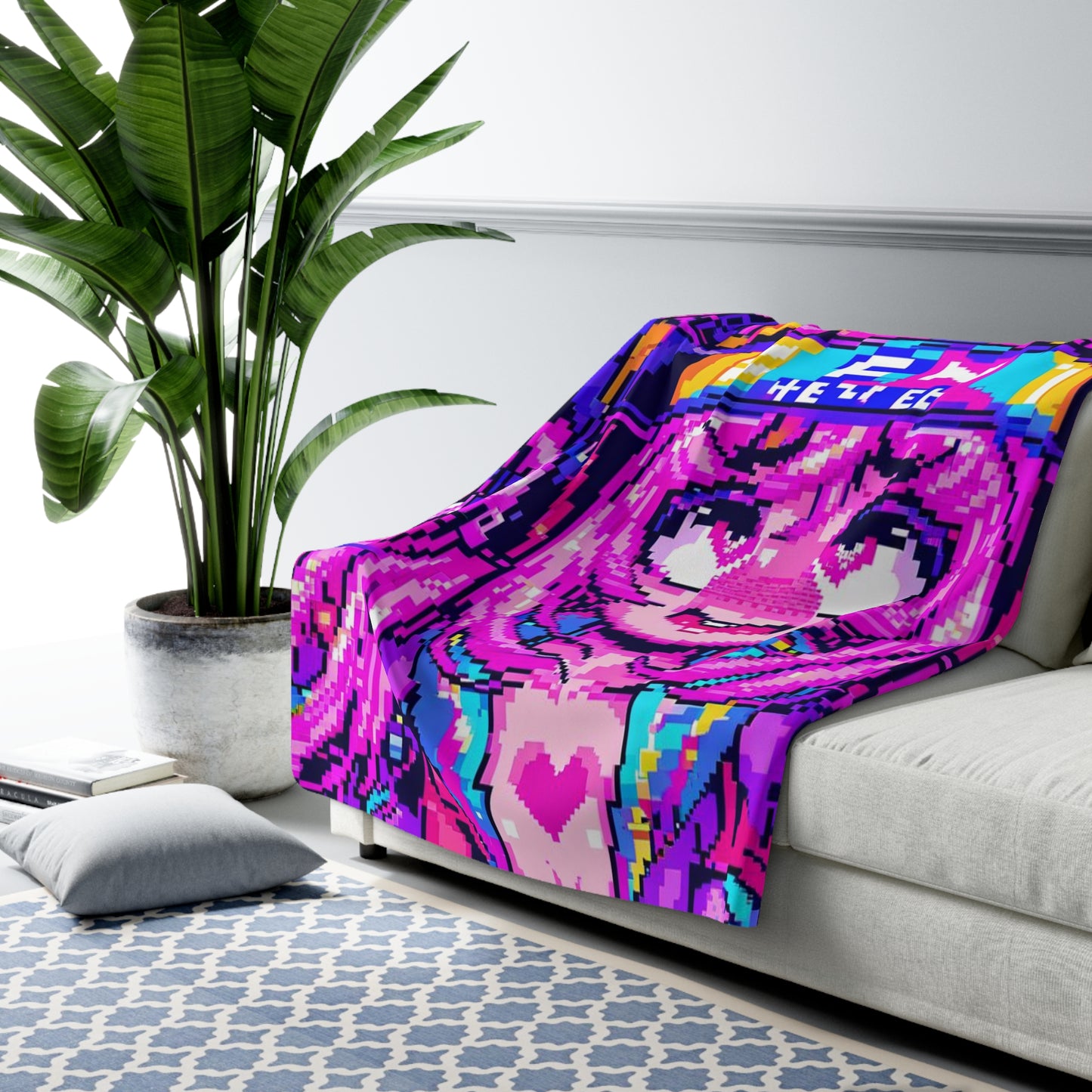 Glitched-Out Digital Waifu Sherpa Fleece Blanket