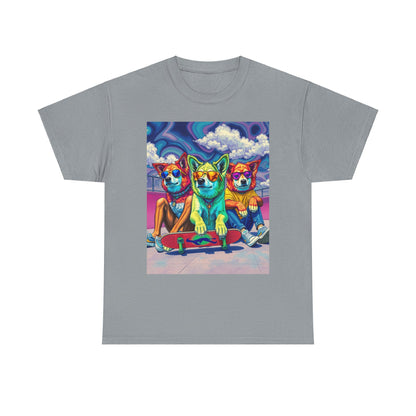 "Trippy Dog Skaters at the Skatepark" Heavy Cotton Tee