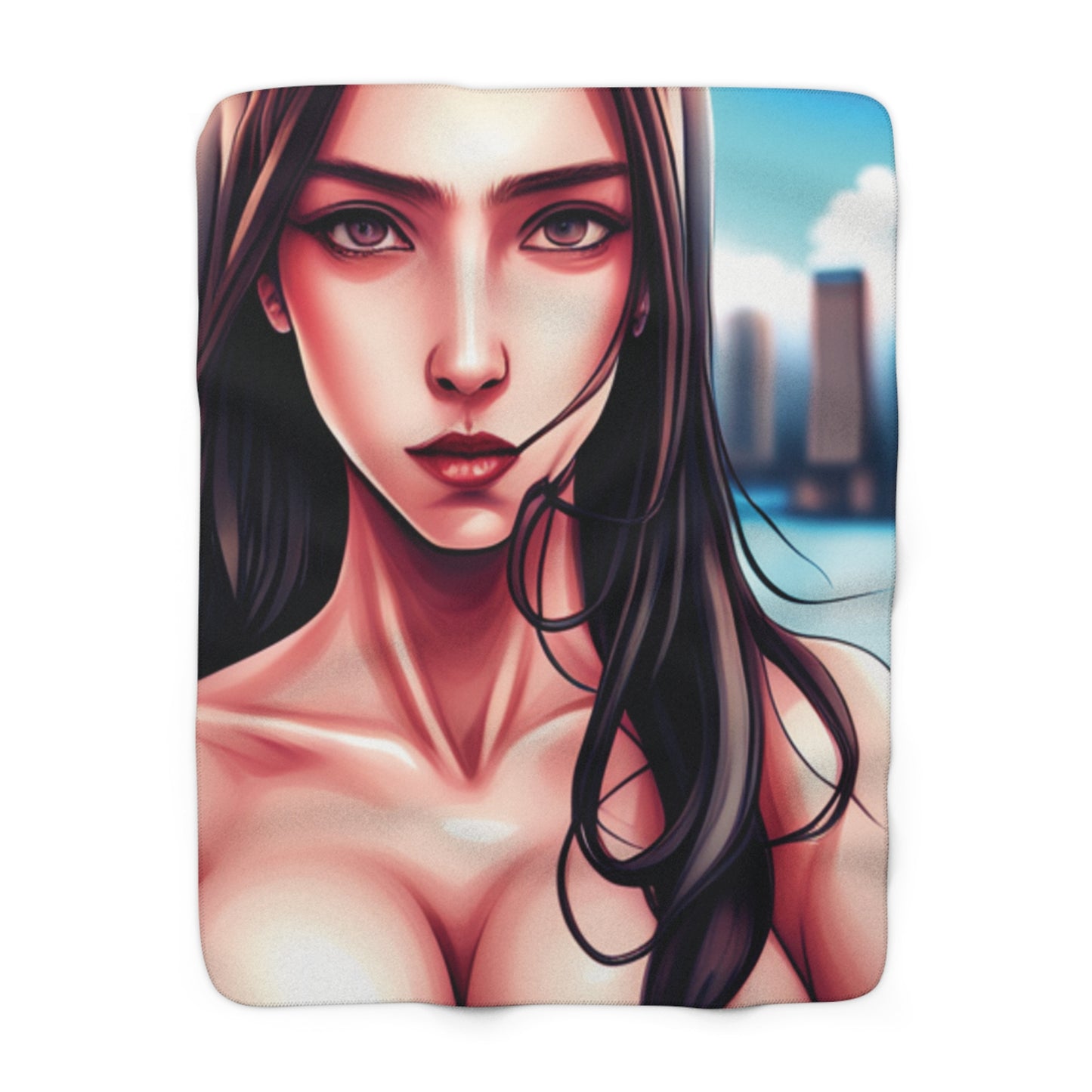 Brown-haired Topless Piercing Brown Eyed Girl Fleece Blanket